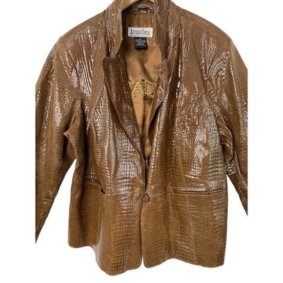 Bradley Bayou Brown Croc-Embossed Shiny Leather Blazer Jacket 2X EUC 8165 - Picture 10 of 10